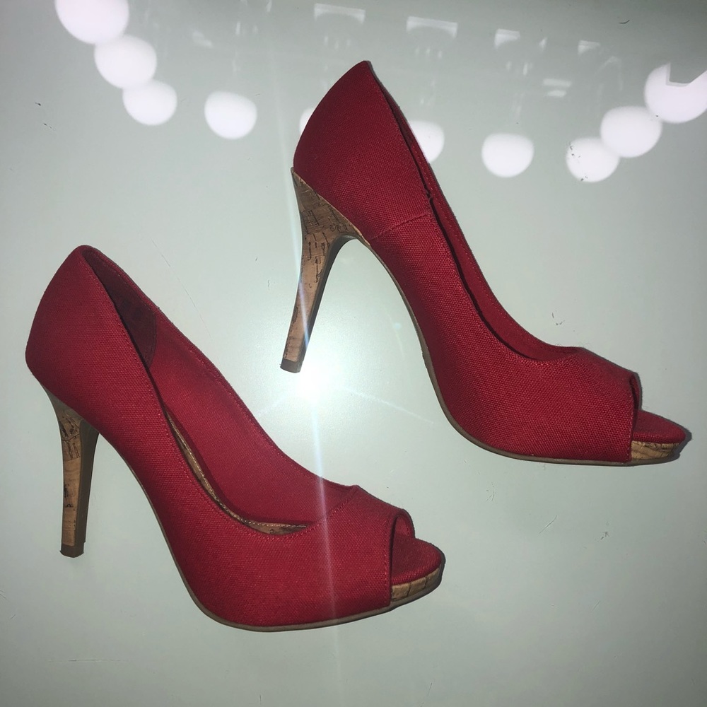 Red Cork Open Toe Heels